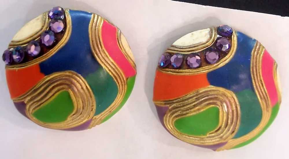 Unusual Memphis Style Signed Don Lin Earrings - image 2