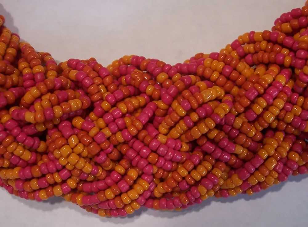 Braided Glass Seed Bead Coral Colors Necklace - image 2