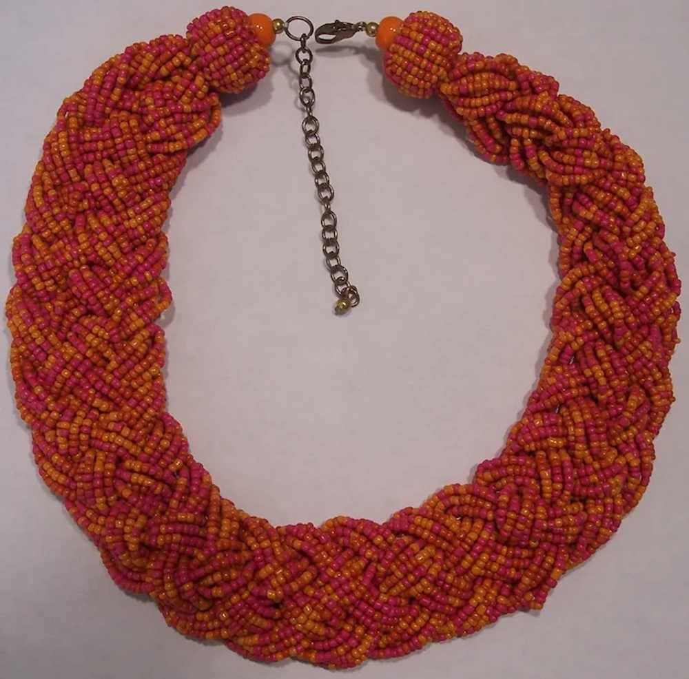 Braided Glass Seed Bead Coral Colors Necklace - image 3