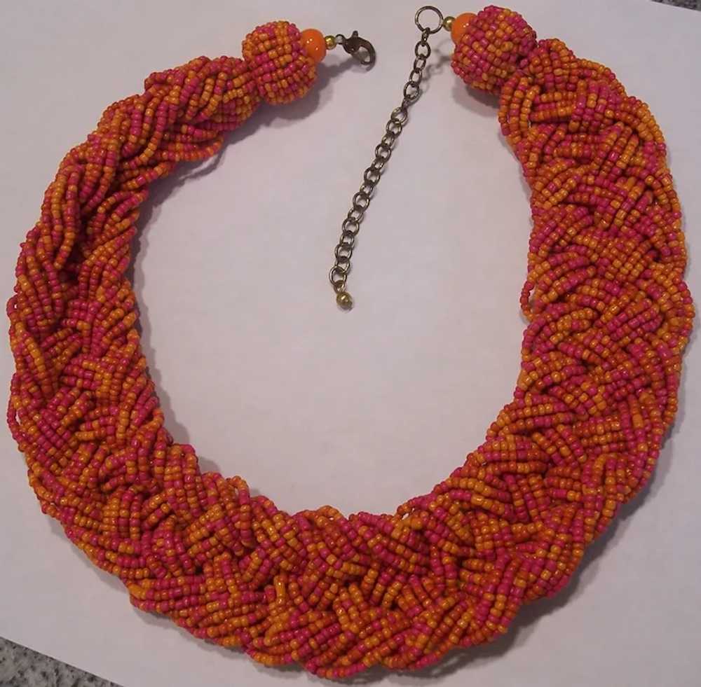 Braided Glass Seed Bead Coral Colors Necklace - image 5