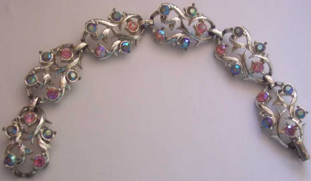 Vintage Pink and Aurora Borealis Rhinestone Brace… - image 2