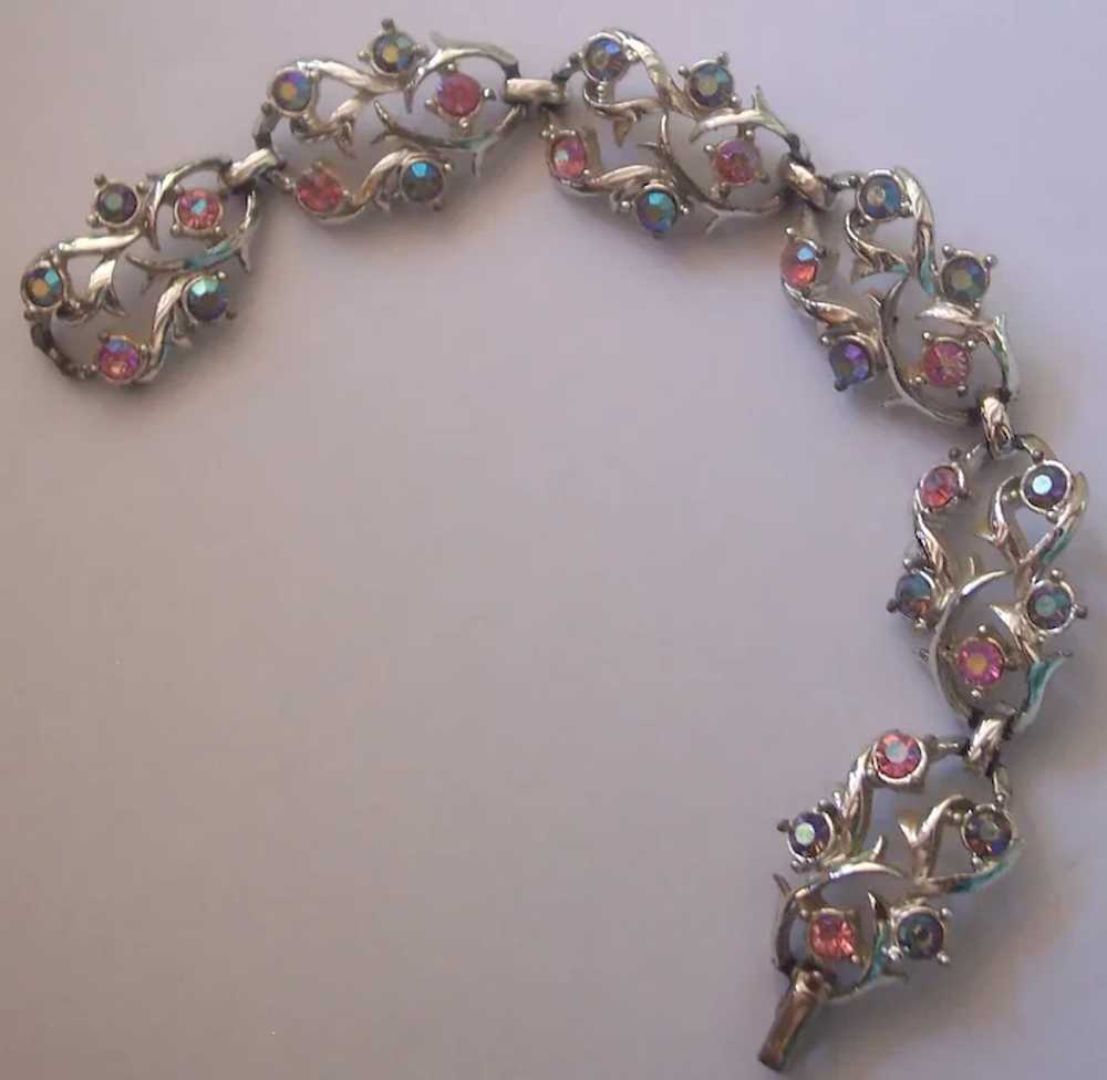 Vintage Pink and Aurora Borealis Rhinestone Brace… - image 4