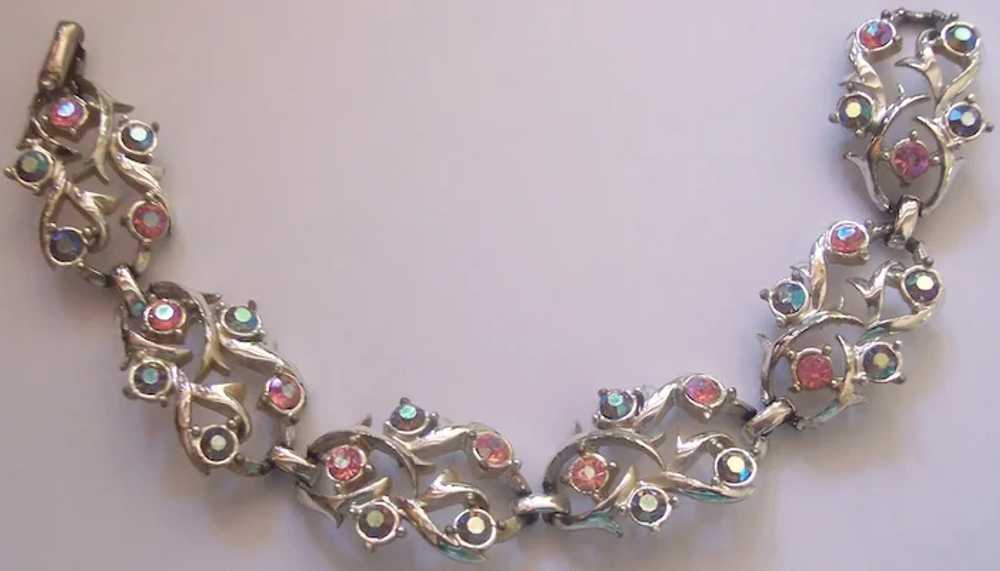 Vintage Pink and Aurora Borealis Rhinestone Brace… - image 5