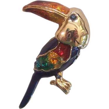 Enamel Toucan Bird Brooch Gold tone