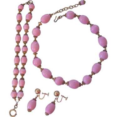 Vintage Pink Glass and Brass Czech Necklace Brace… - image 1