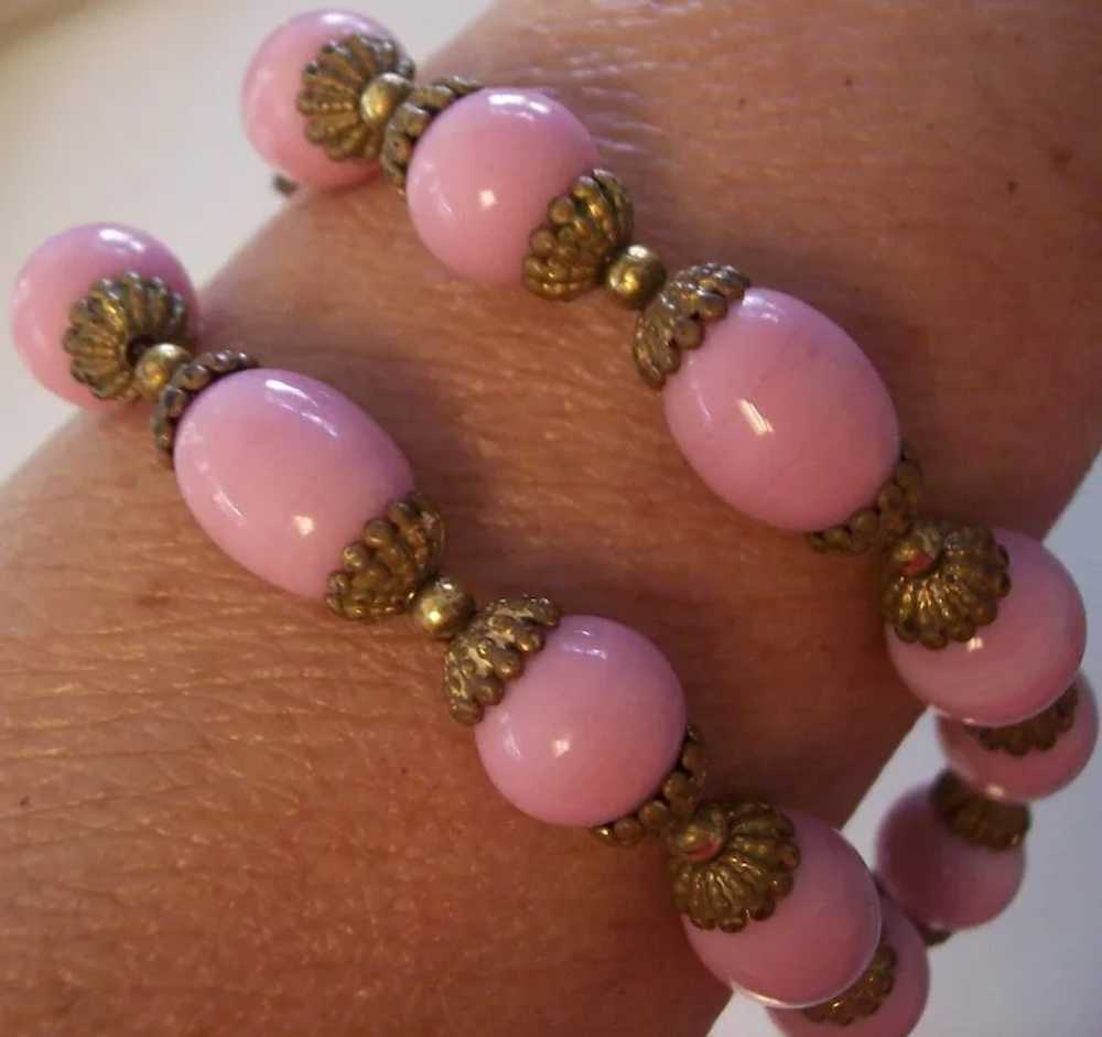 Vintage Pink Glass and Brass Czech Necklace Brace… - image 3