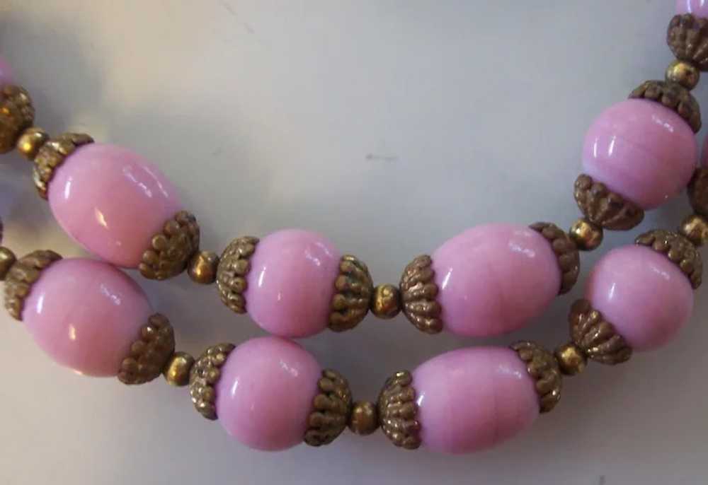Vintage Pink Glass and Brass Czech Necklace Brace… - image 4