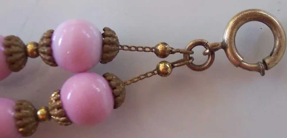 Vintage Pink Glass and Brass Czech Necklace Brace… - image 5