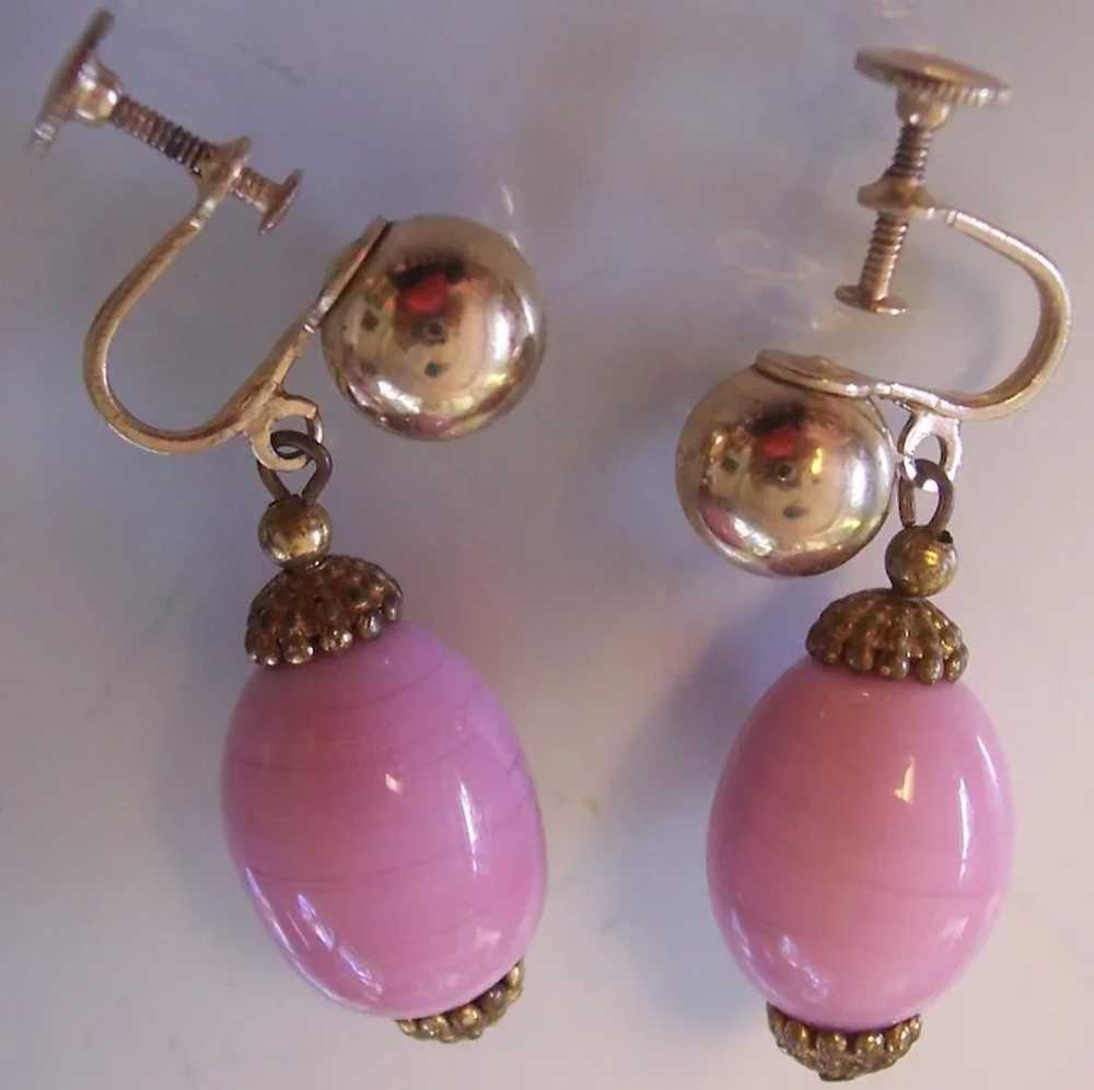 Vintage Pink Glass and Brass Czech Necklace Brace… - image 6
