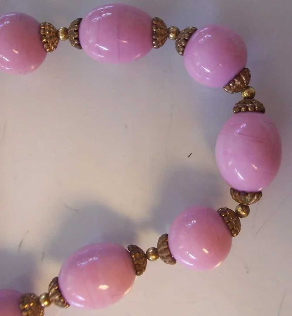 Vintage Pink Glass and Brass Czech Necklace Brace… - image 7