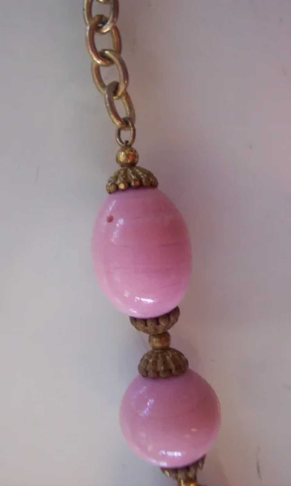 Vintage Pink Glass and Brass Czech Necklace Brace… - image 8