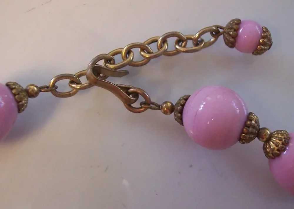 Vintage Pink Glass and Brass Czech Necklace Brace… - image 9