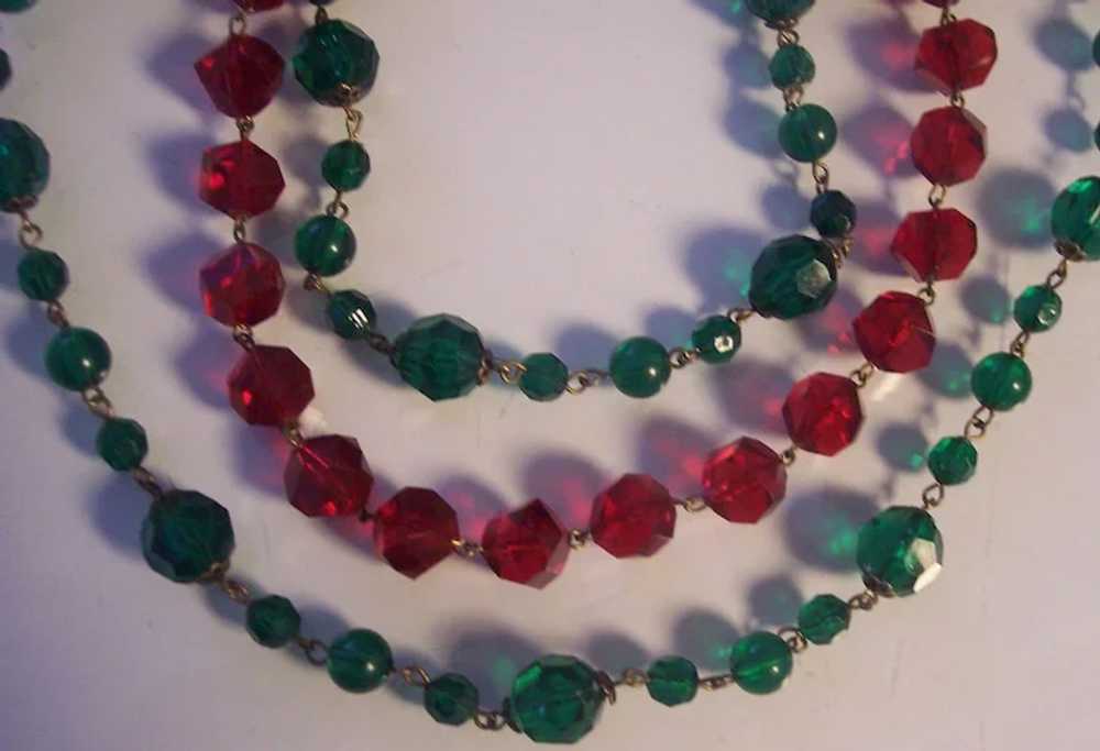 Red Faceted Beaded Necklace Plastic Cubist Beads - image 6