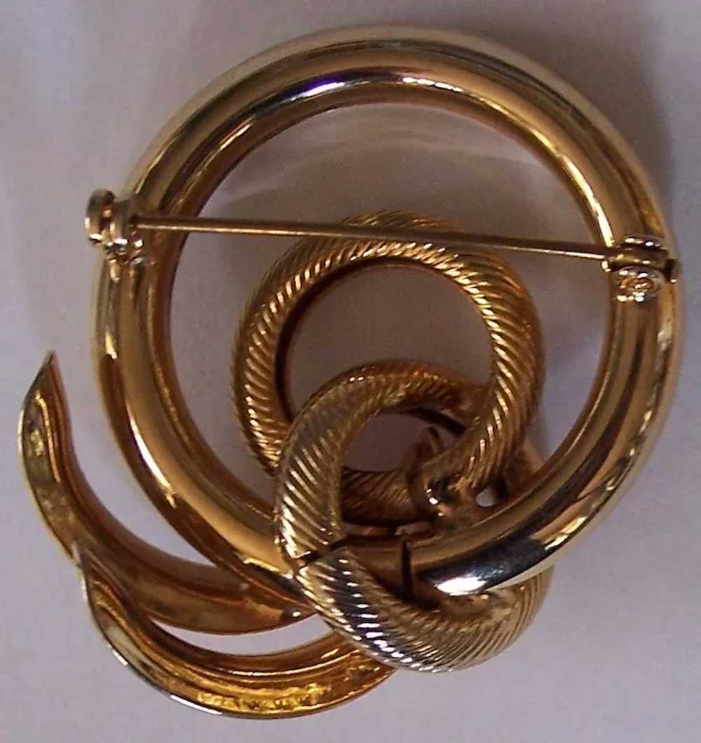 Gold tone Retro Style Circles & Swirl Brooch - image 4