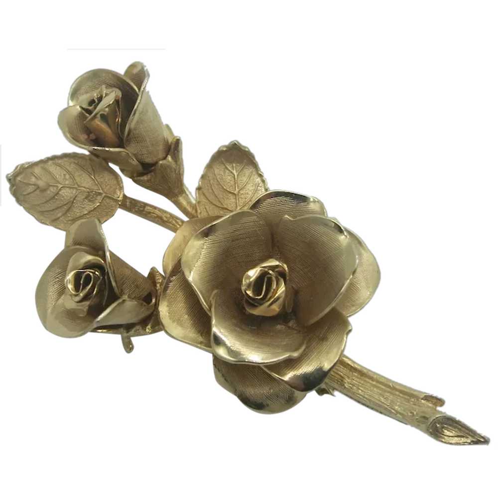 Lovely Coro Roses Flowers Brooch Gold tone - image 1