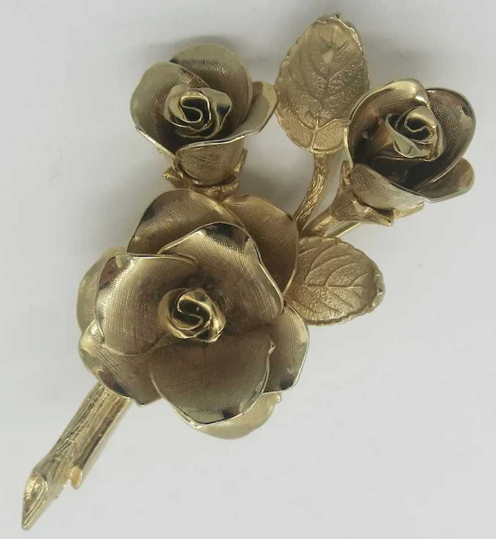 Lovely Coro Roses Flowers Brooch Gold tone - image 2