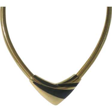 Napier Black Enamel Gold tone V Shaped Modernist … - image 1