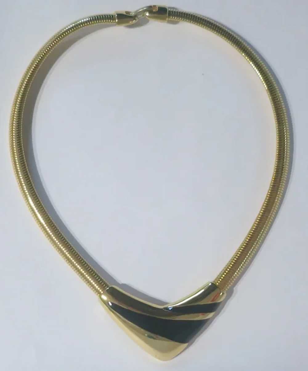 Napier Black Enamel Gold tone V Shaped Modernist … - image 2