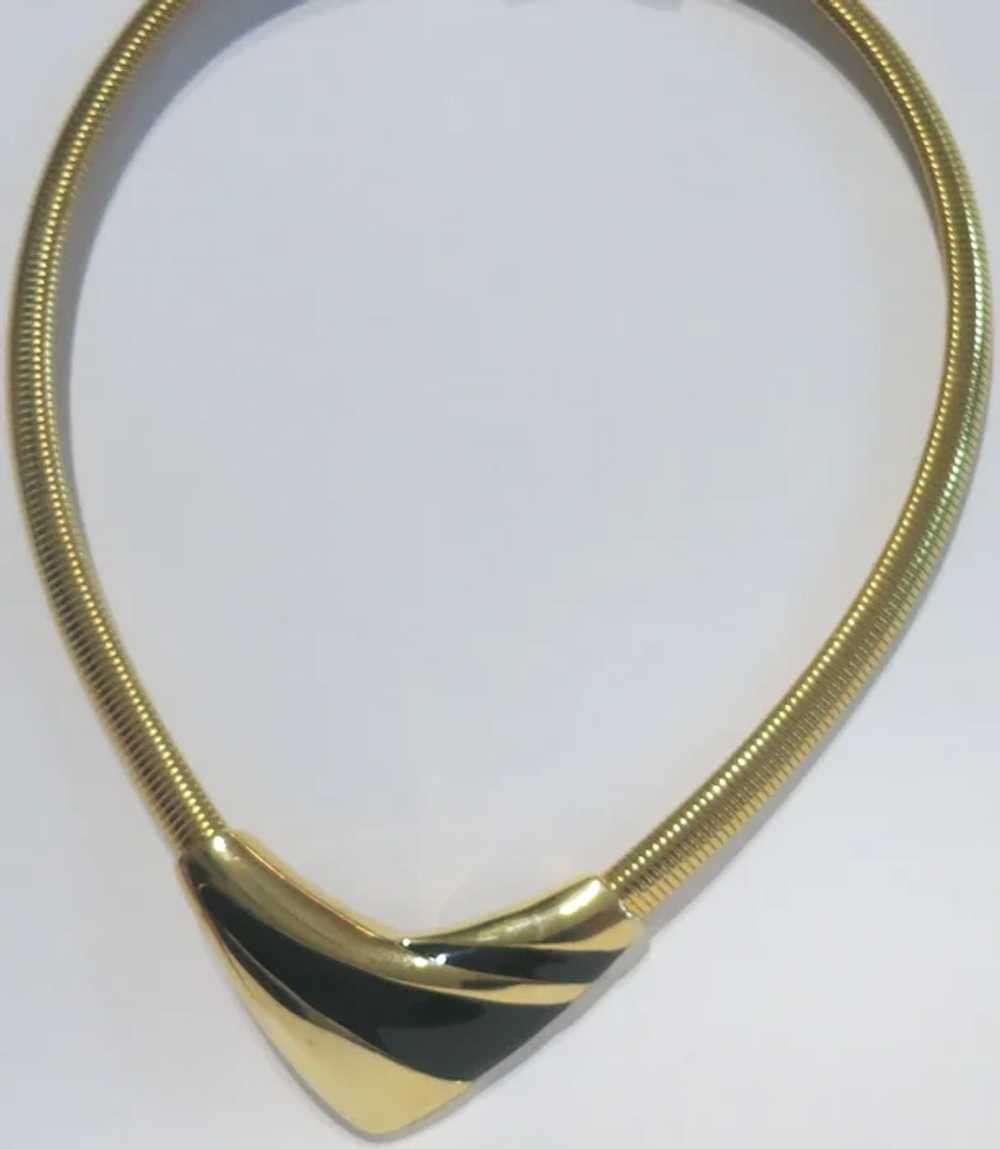 Napier Black Enamel Gold tone V Shaped Modernist … - image 3