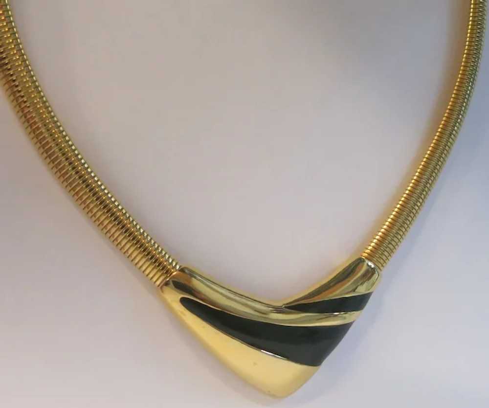 Napier Black Enamel Gold tone V Shaped Modernist … - image 4