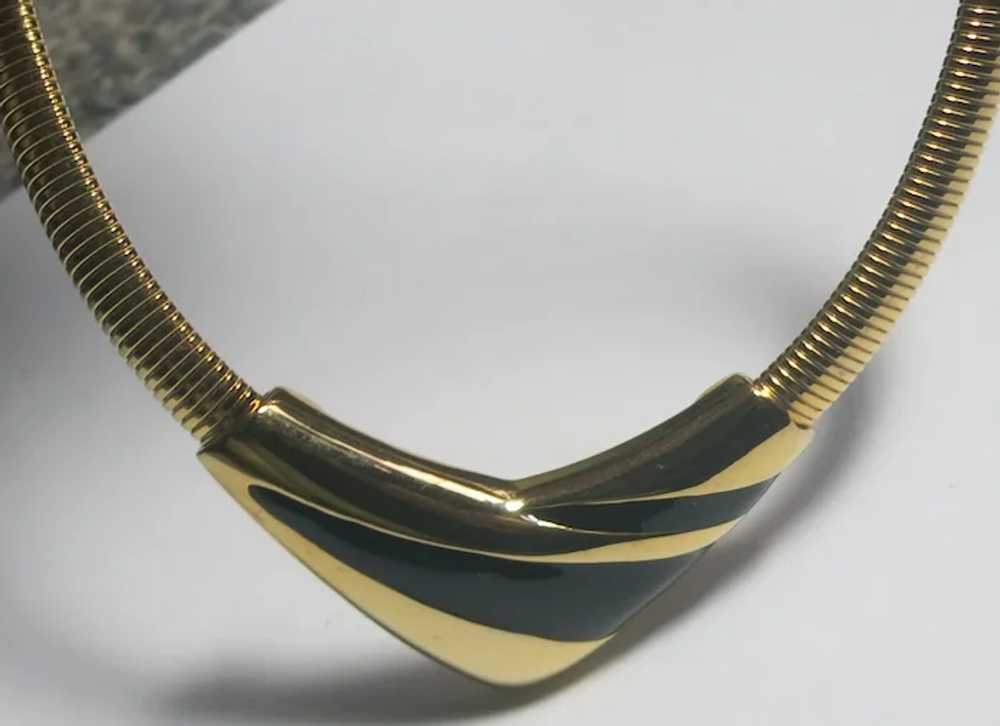 Napier Black Enamel Gold tone V Shaped Modernist … - image 7