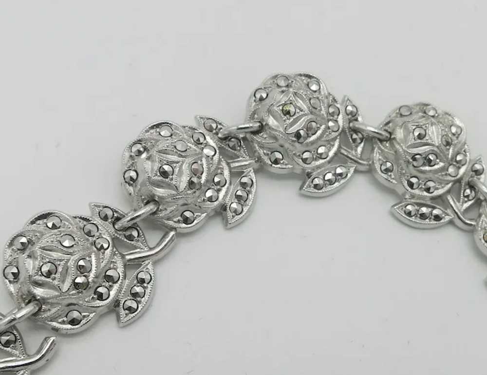 Sterling Silver Roses Marcasite Link Bracelet - image 4