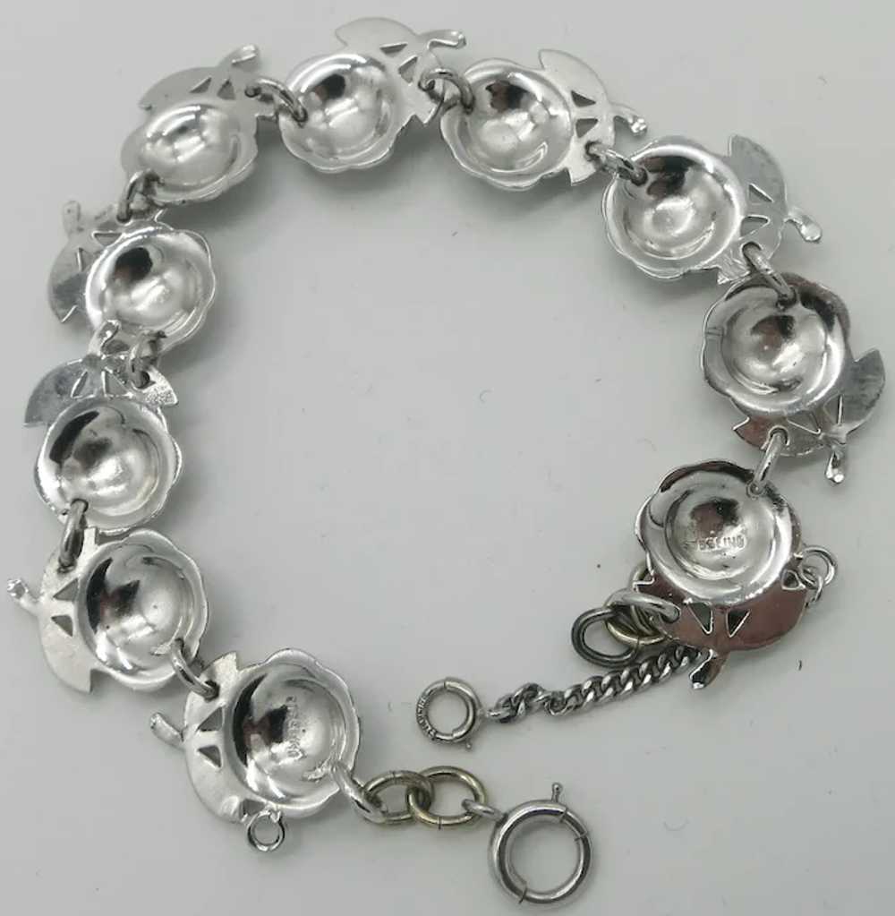 Sterling Silver Roses Marcasite Link Bracelet - image 6