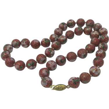 Red Cloisonne Chinese Bead Necklace 22" - image 1