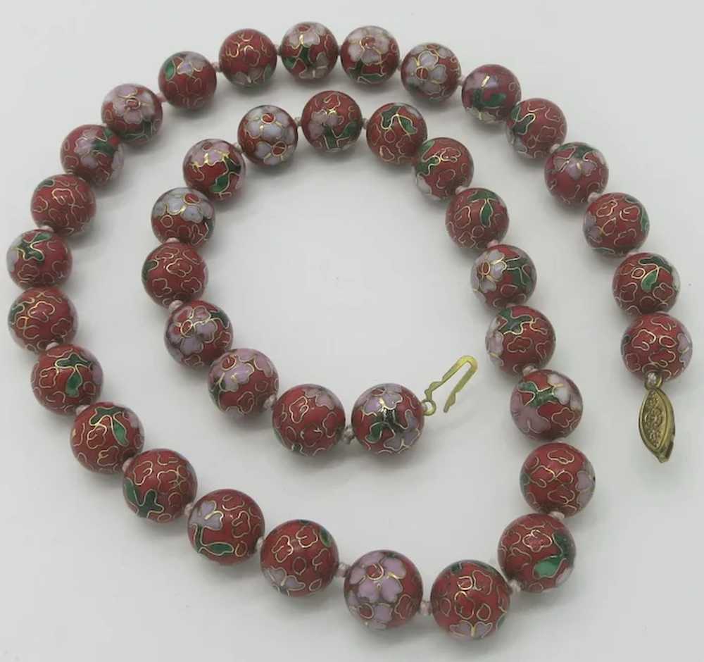 Red Cloisonne Chinese Bead Necklace 22" - image 2
