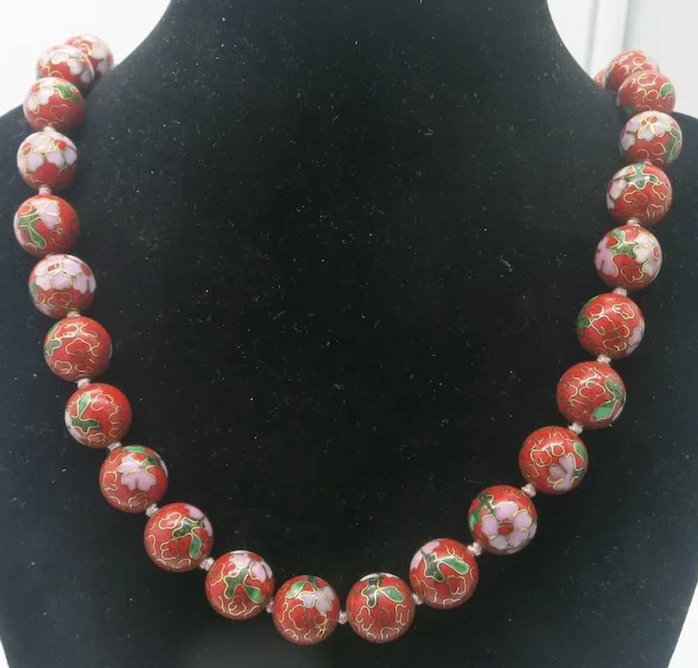 Red Cloisonne Chinese Bead Necklace 22" - image 3