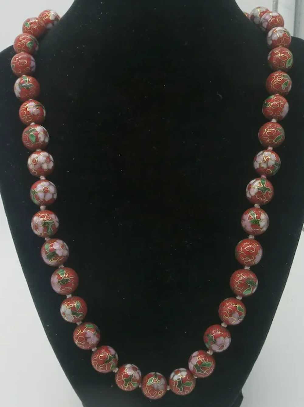 Red Cloisonne Chinese Bead Necklace 22" - image 4