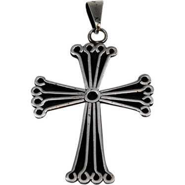 Sterling Cross Pendant Vintage Mexican Silver - image 1