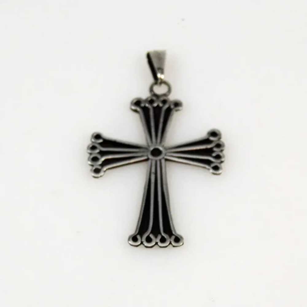 Sterling Cross Pendant Vintage Mexican Silver - image 2