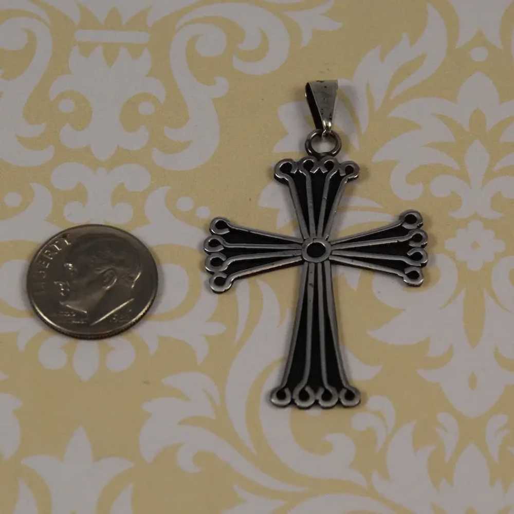 Sterling Cross Pendant Vintage Mexican Silver - image 3