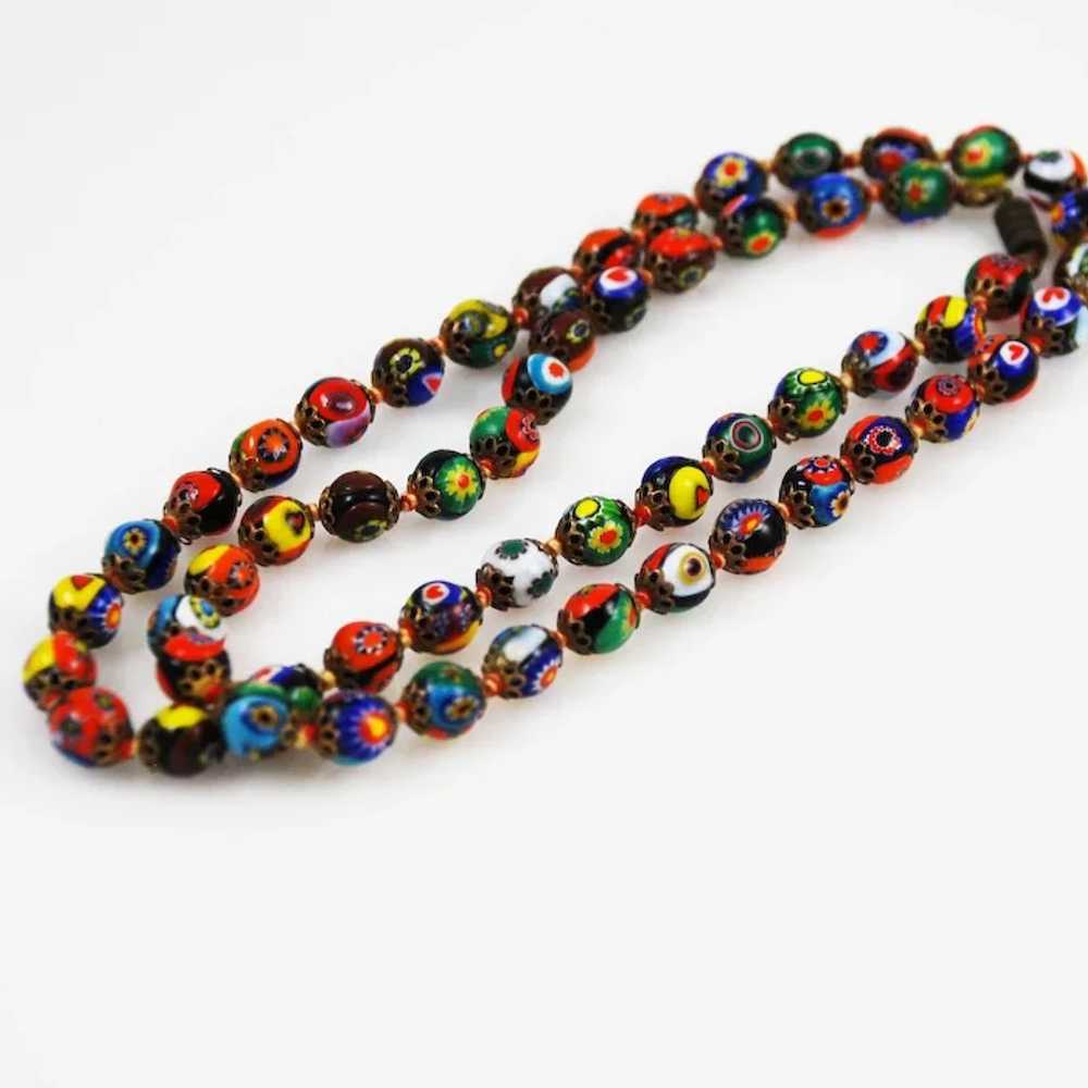 Italian Millefiori Bead Necklace Hand Knotted - image 2