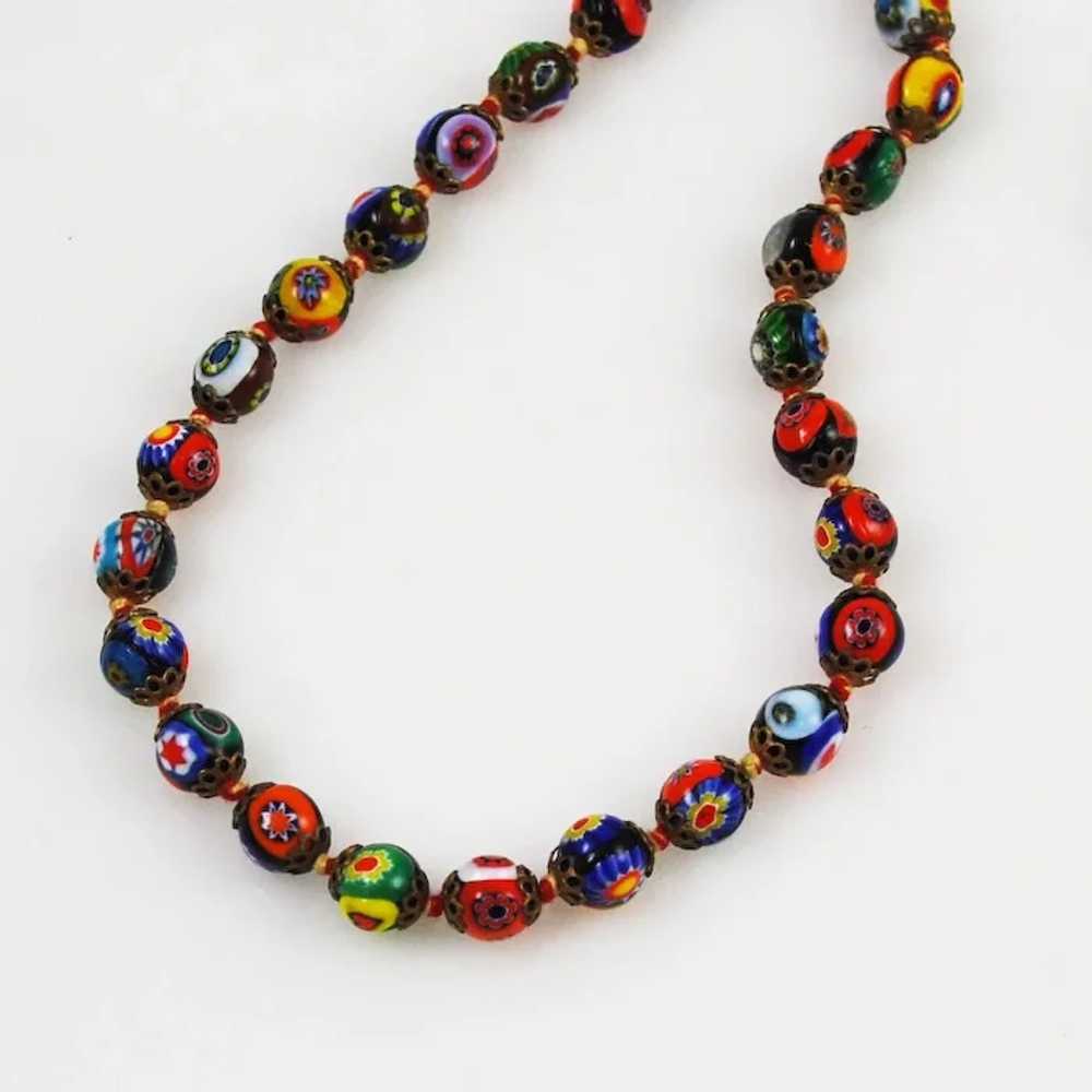 Italian Millefiori Bead Necklace Hand Knotted - image 3