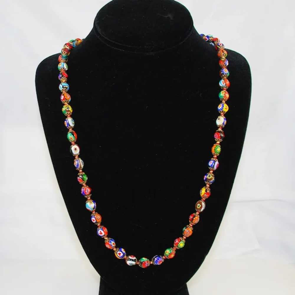 Italian Millefiori Bead Necklace Hand Knotted - image 4