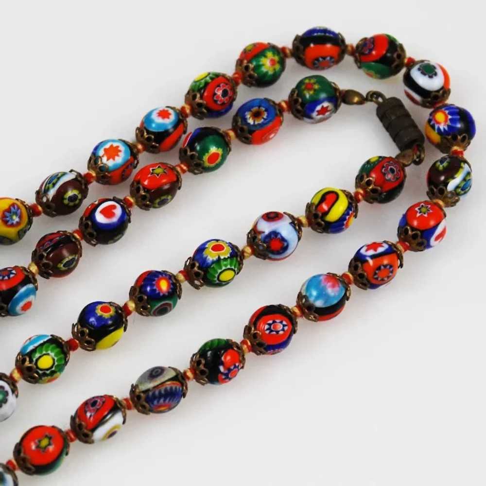 Italian Millefiori Bead Necklace Hand Knotted - image 5