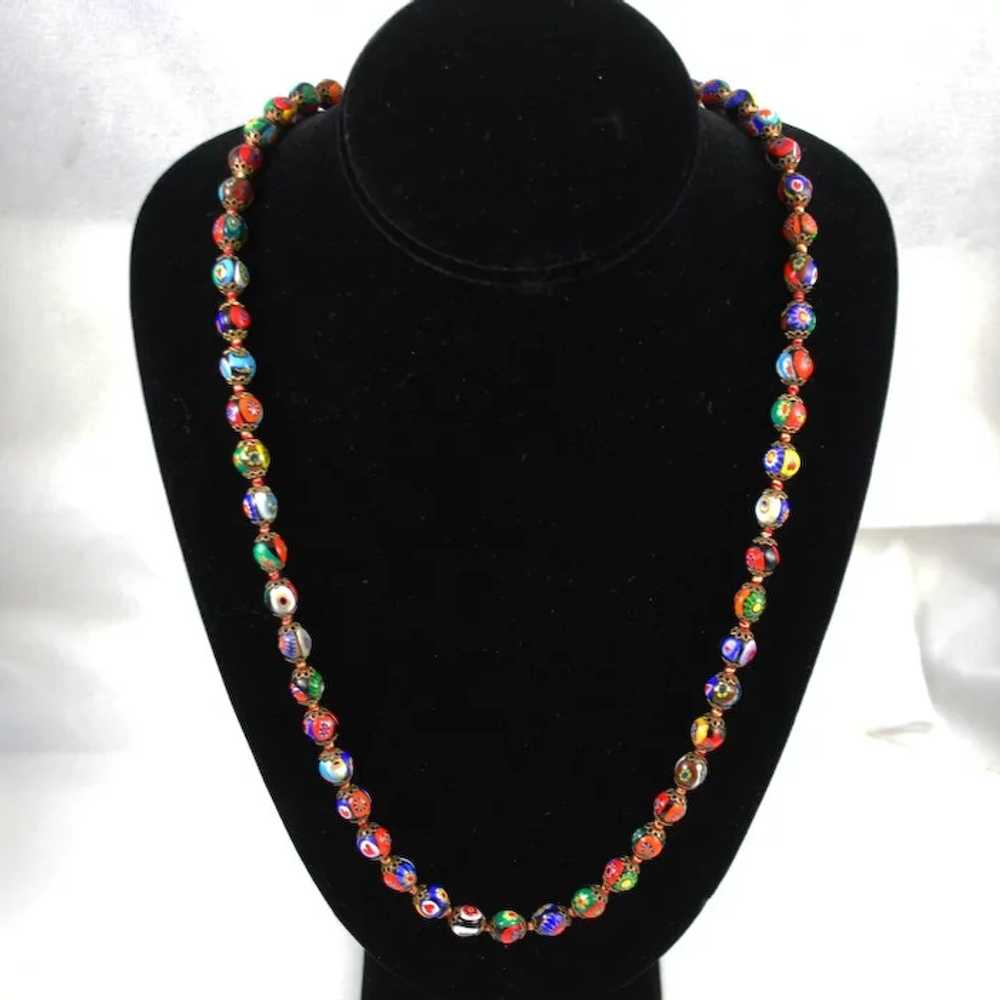 Italian Millefiori Bead Necklace Hand Knotted - image 6