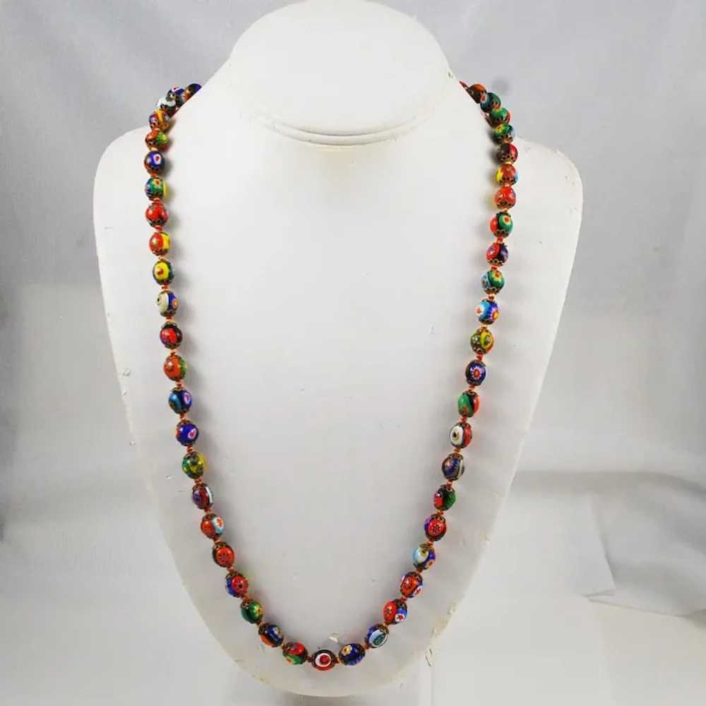 Italian Millefiori Bead Necklace Hand Knotted - image 7