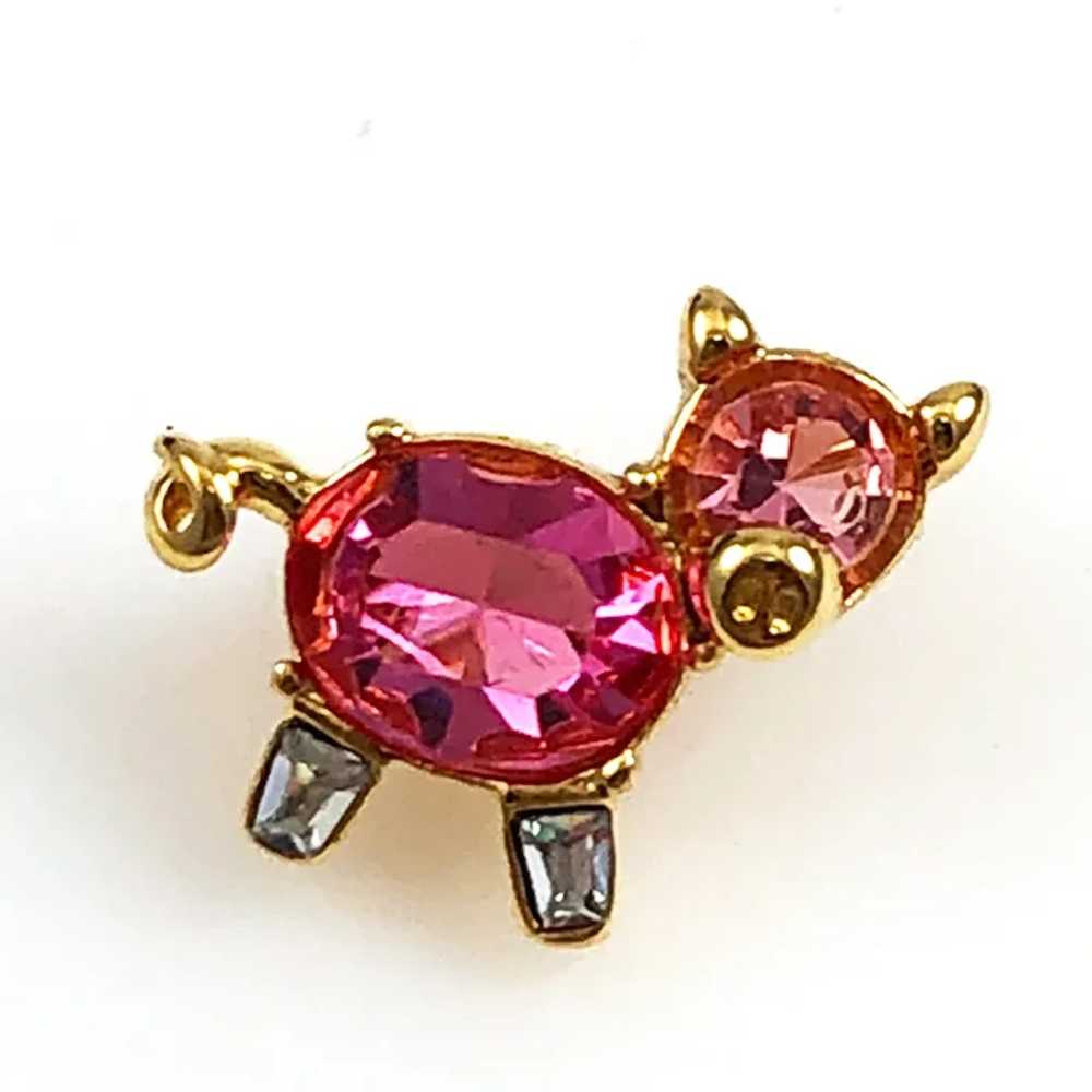 Joan Rivers Gold Pink Crystal Pig Pin - image 2