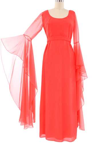 Coral Angel Sleeve Maxi Dress