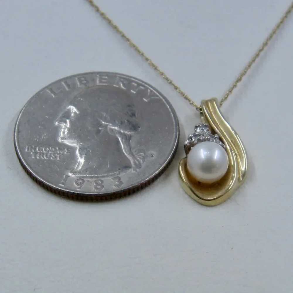 10K YG Pearl w Diamonds Necklace 19" Chain - image 9