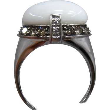 14K White Agate Ring Champagne & White Diamonds C… - image 1