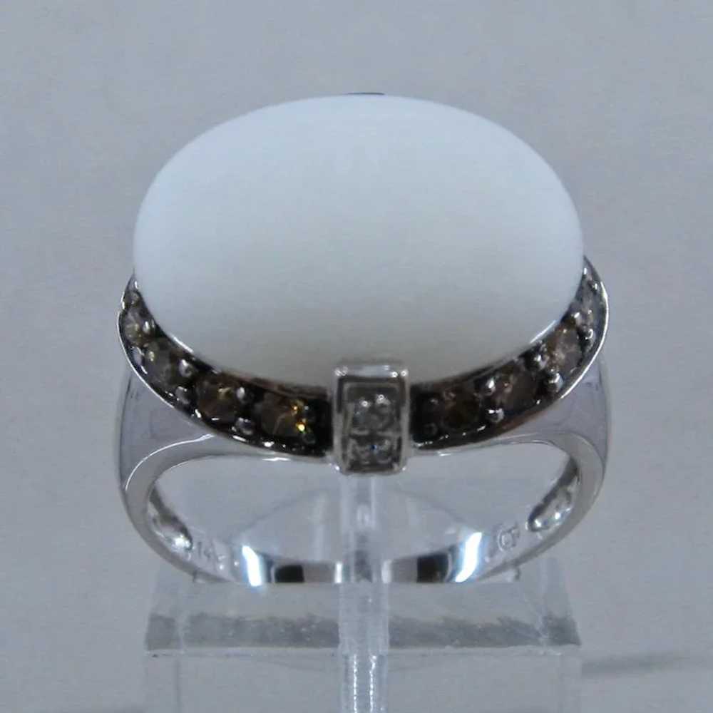 14K White Agate Ring Champagne & White Diamonds C… - image 2