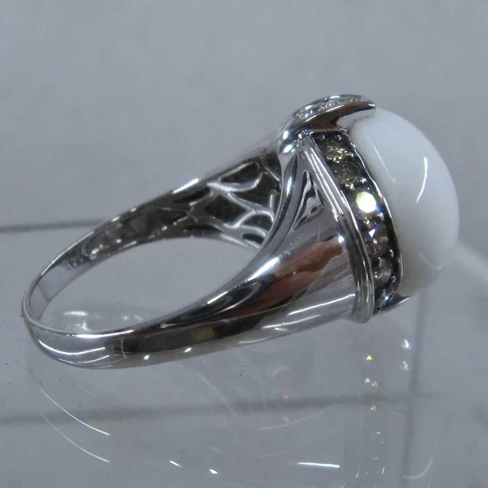 14K White Agate Ring Champagne & White Diamonds C… - image 3