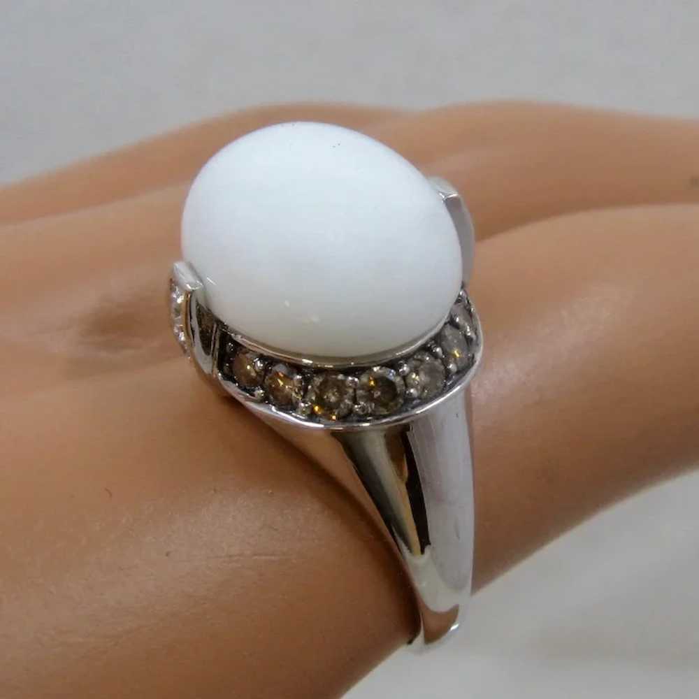 14K White Agate Ring Champagne & White Diamonds C… - image 7