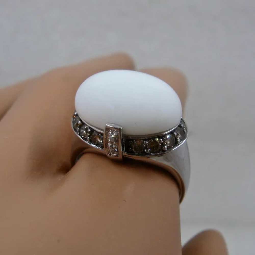 14K White Agate Ring Champagne & White Diamonds C… - image 8