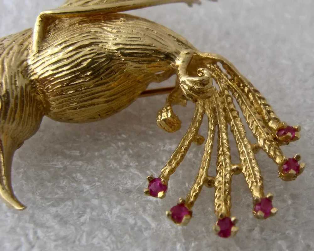 Vintage 14K Gold Hummingbird w/ Rubies Signed MJ - image 3
