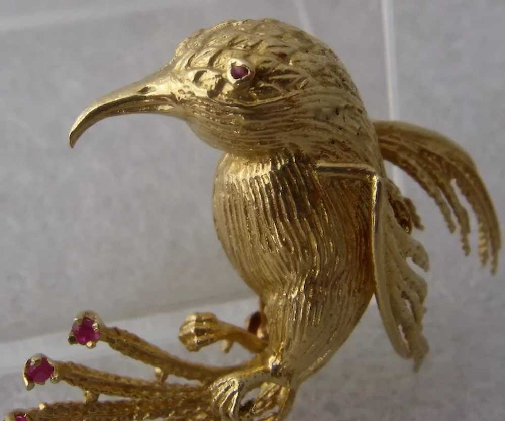 Vintage 14K Gold Hummingbird w/ Rubies Signed MJ - image 4